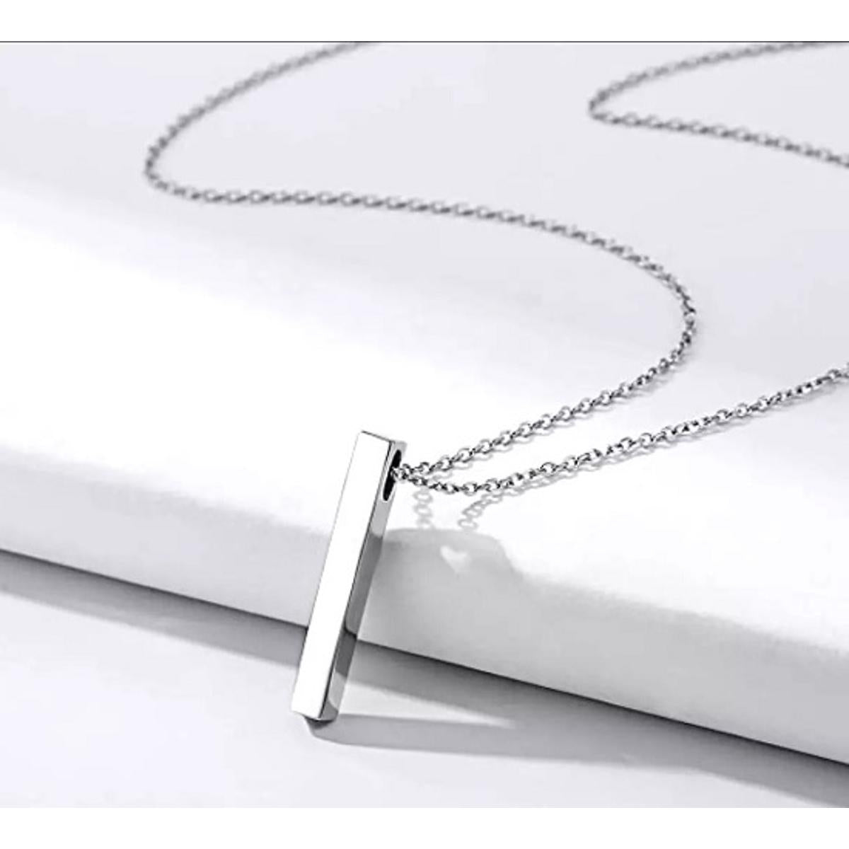 Silver Never Fade Stainless Bar Locket Necklace Pendant for Boys & Men